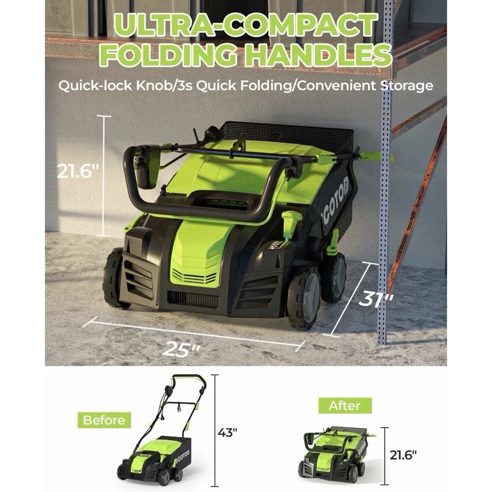 2-In-1 Dethatcher & 16-Inch Scarifier Electric Corded, 15 Amp Bucotod